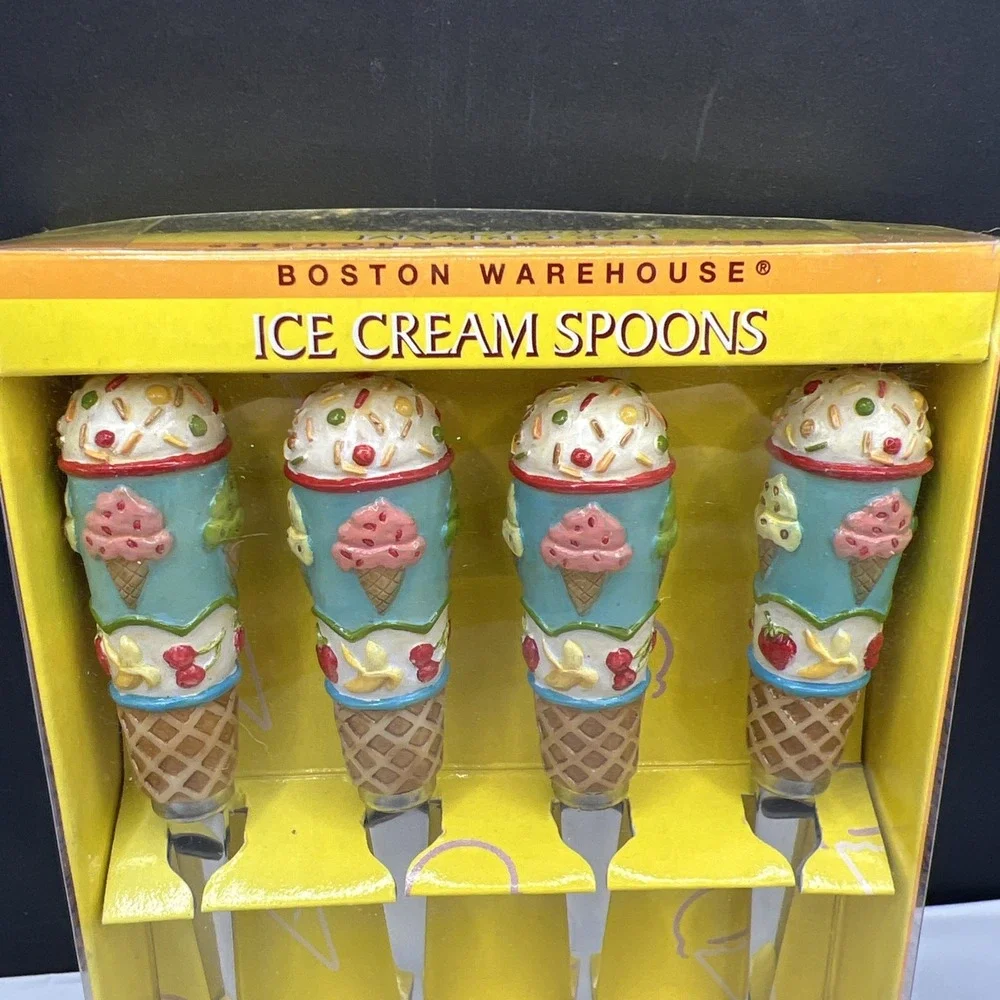 Vintage 1998 Boston Warehouse Lillian Vernon Ice Cream Spoons Set 4 NIB 78140